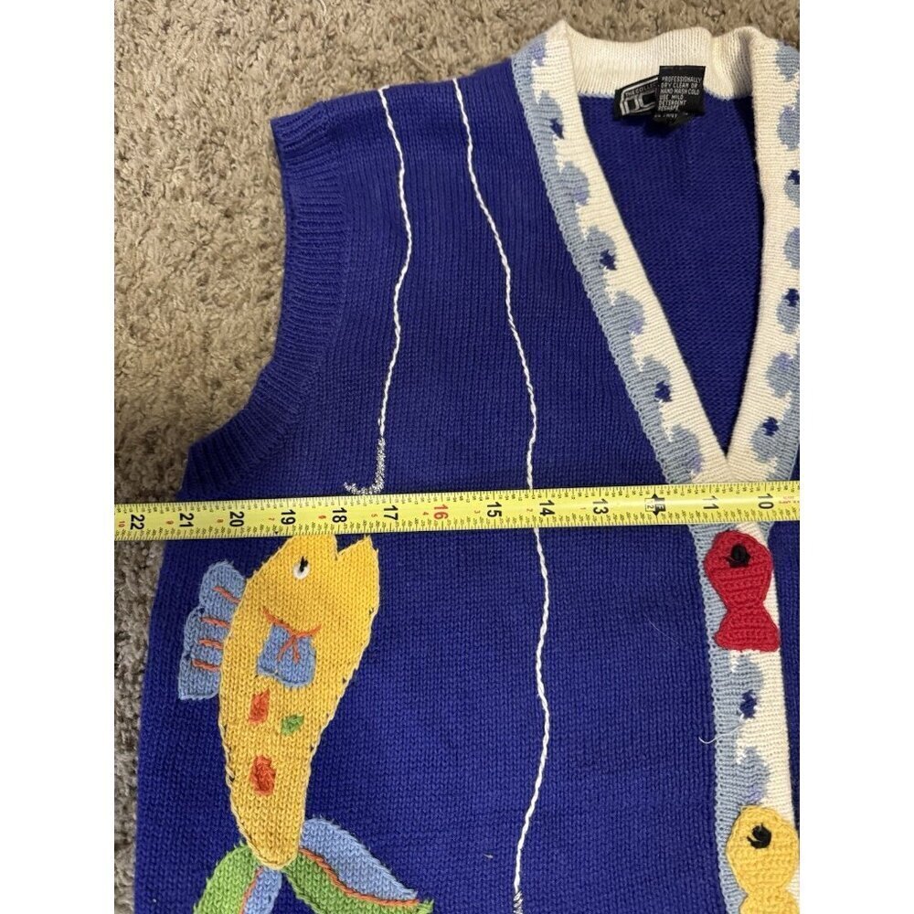 VTG 90s BEREK Knit Sweater Vest Fishermen Fish 3D Novelty Teacher Super Cute M - Picture 10 of 11